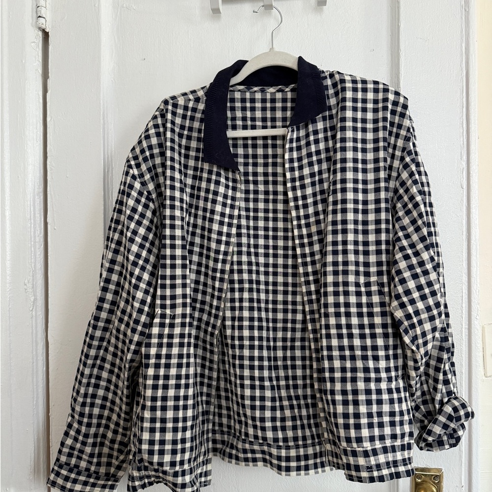 Yves Saint Laurent Navy and White Checkered Blazer